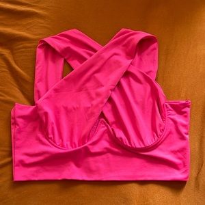 pink cross neck halter crop top 1x / 2x